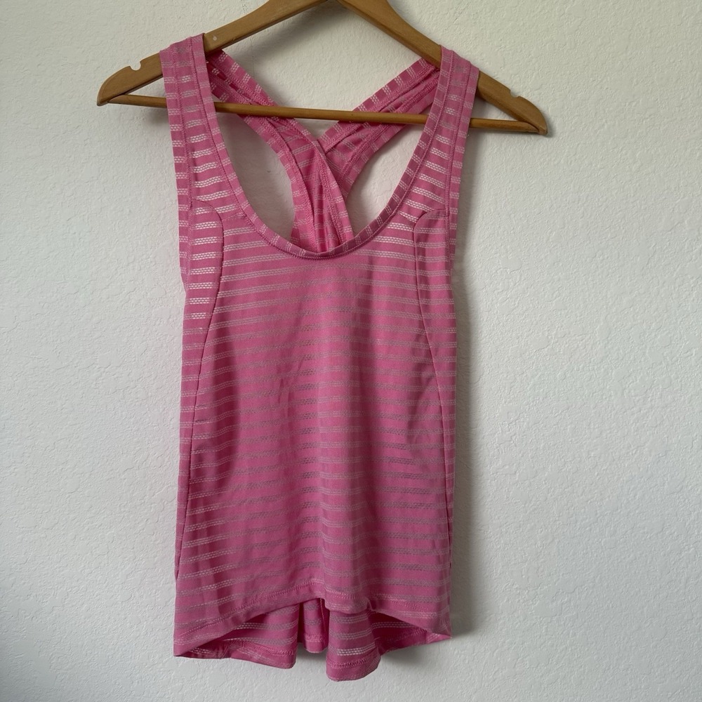 Zyia Active Pink Vented Open Back Tank Workout Top Stripes XS Workout